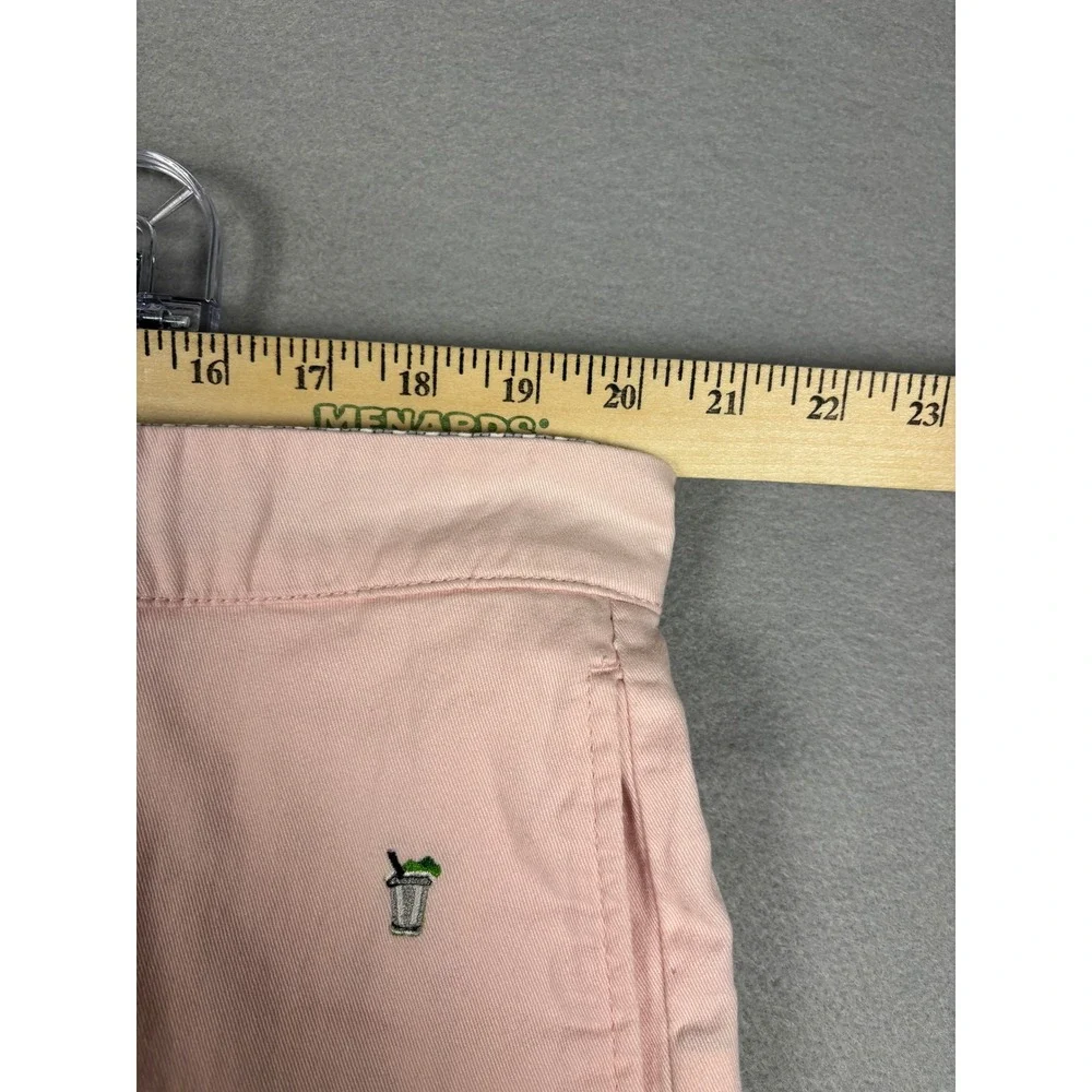 Alan Flusser Embroidered Cocktail Chino Pants 40 Pink Stretch Cotton Summer Mens